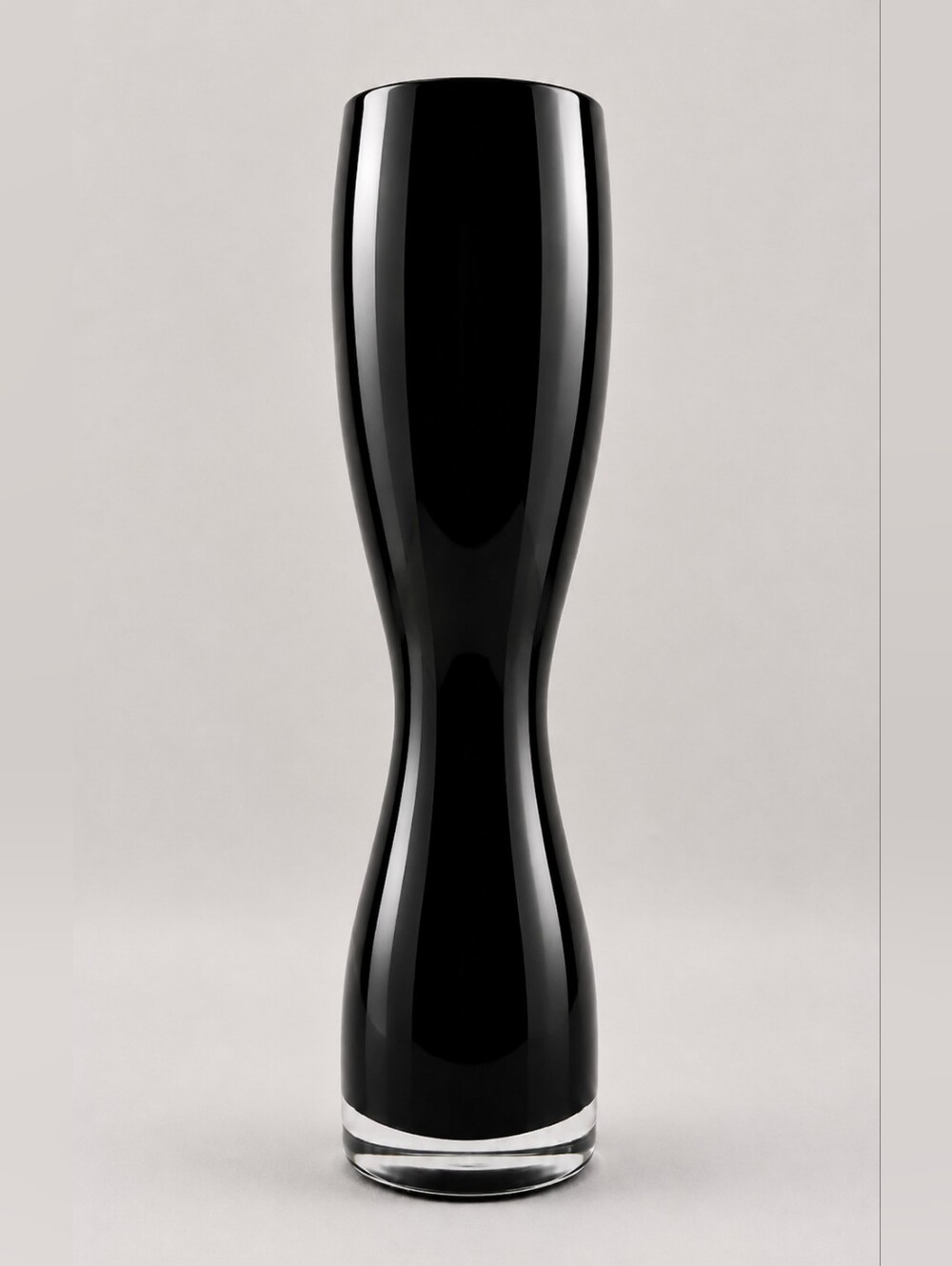 Sleek Tall Shiny Black Decorative Vase with Hourglass Shape